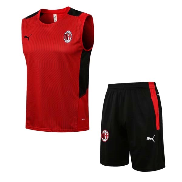 Camiseta AC Milan Sin Mangas Conjunto Completo 2022 Rojo Negro